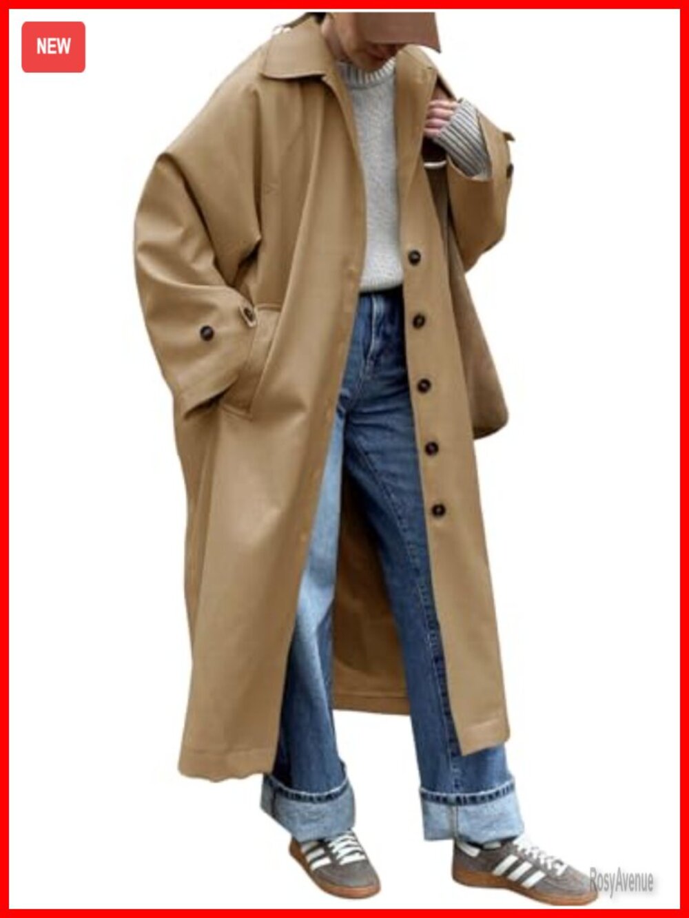 Womens Trench Coat 100% Polyester Single Breasted Oversized Windproof Classic